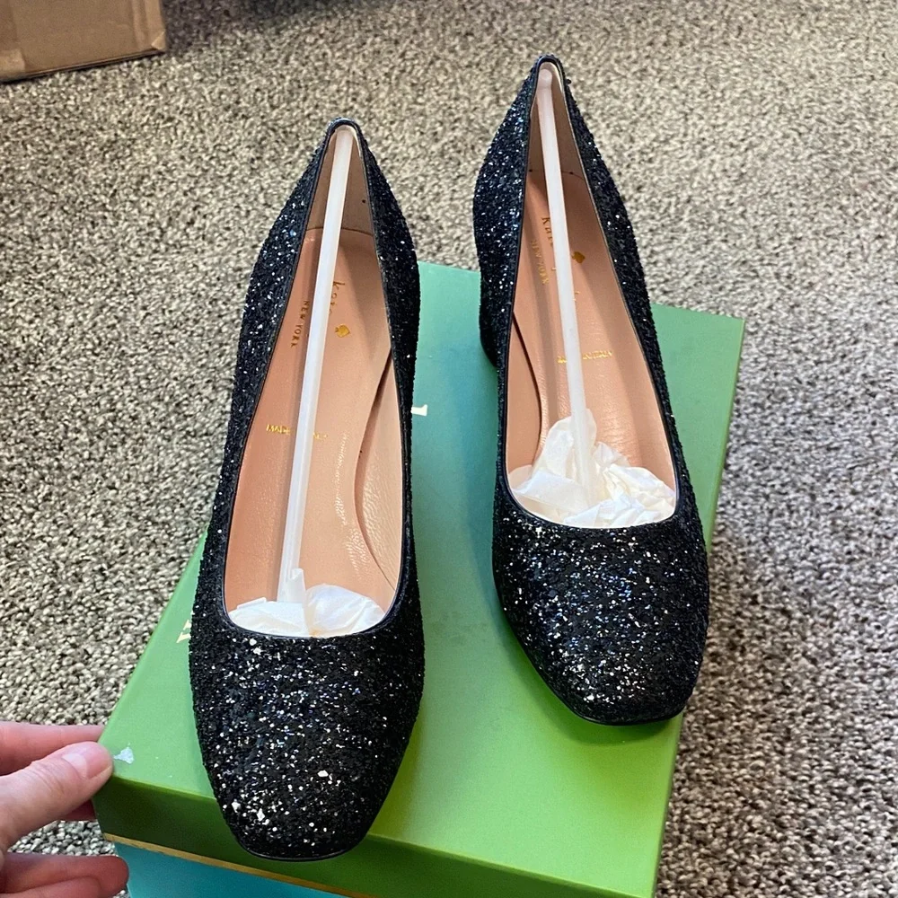 Kate Spade Dolores Sparkling Black Glitter Heels in Size 7.5